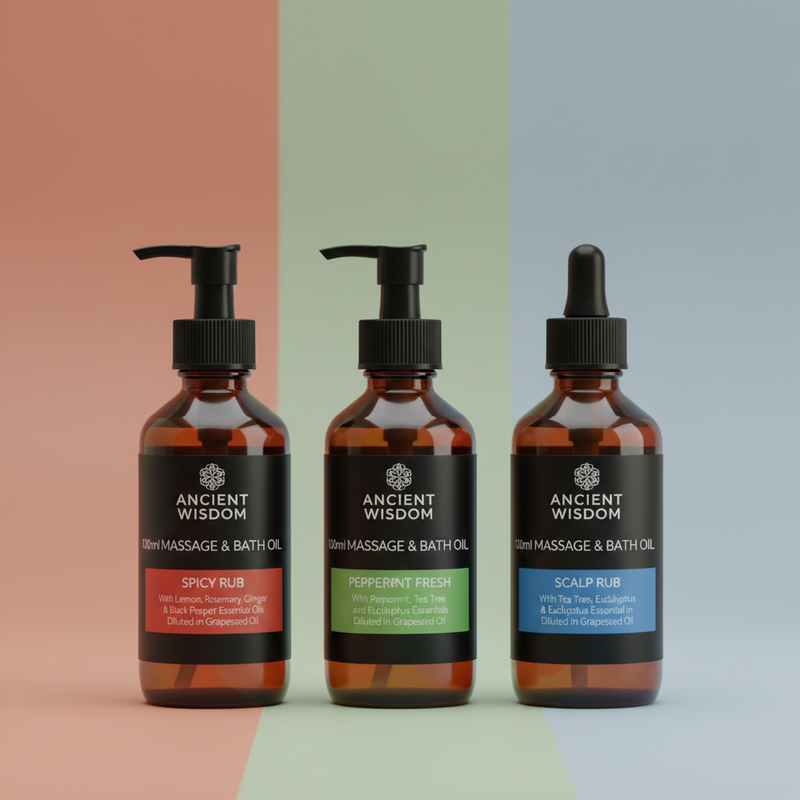 100ml Massage & Bath Oils — Gradient Background