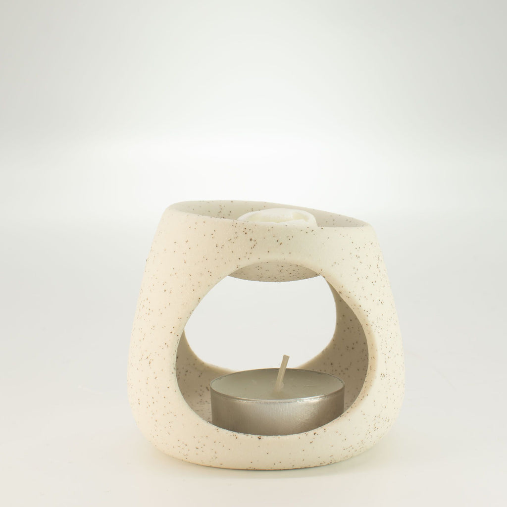 Ceramic Zen Oil Burner – Round Pebble – Speckled Off – White – white oil burner, alternate product view 4
