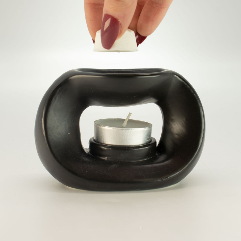 Ceramic Zen Oil Burner – Oval Pebble – Matt Black – black oil burner, alternate product view 4