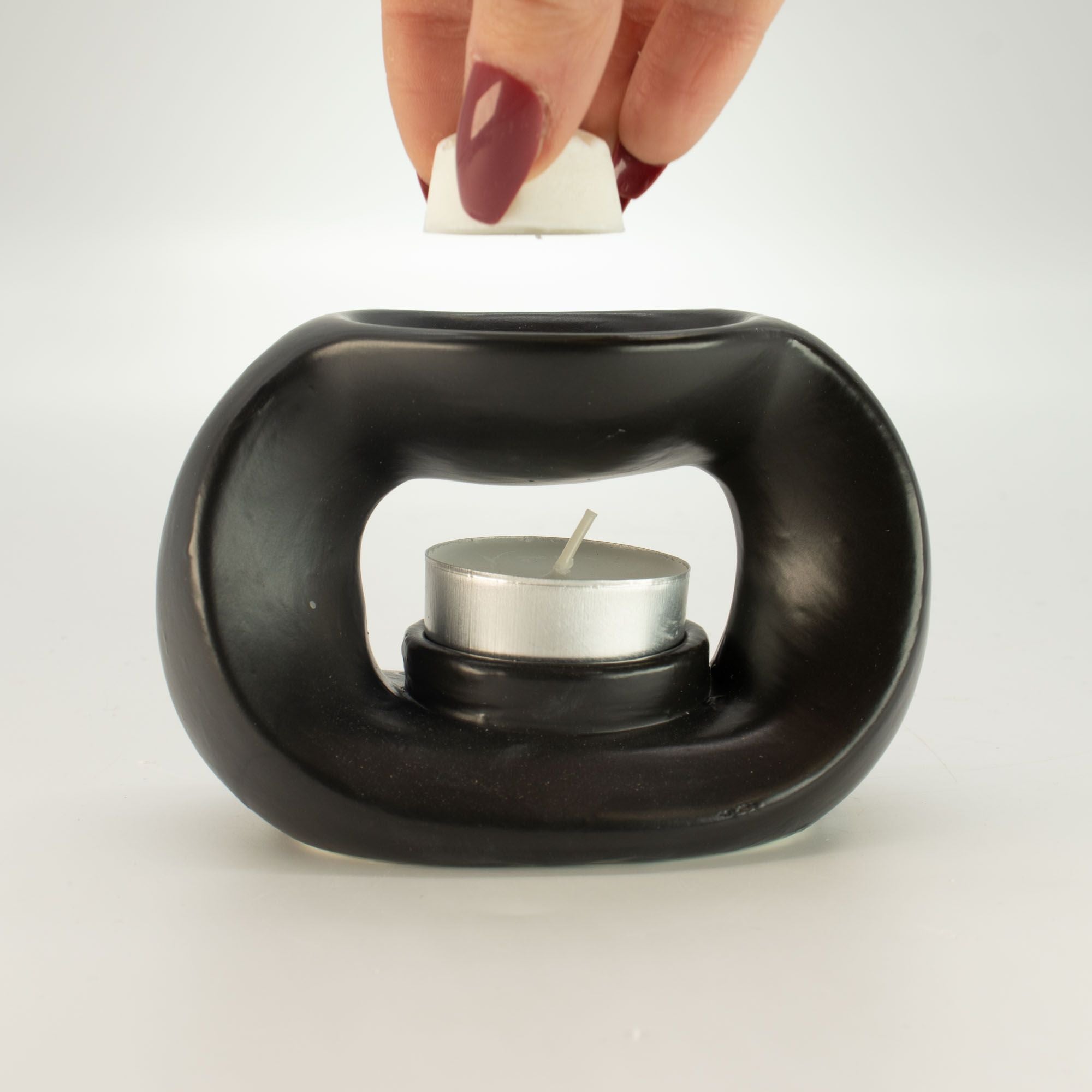 Ceramic Zen Oil Burner – Oval Pebble – Matt Black – black oil burner, alternate product view 4