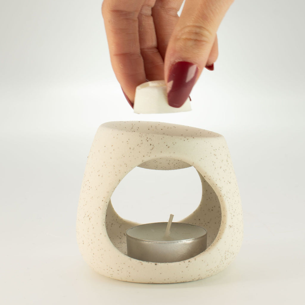 Ceramic Zen Oil Burner – Round Pebble – Speckled Off – White – white oil burner, alternate product view 5