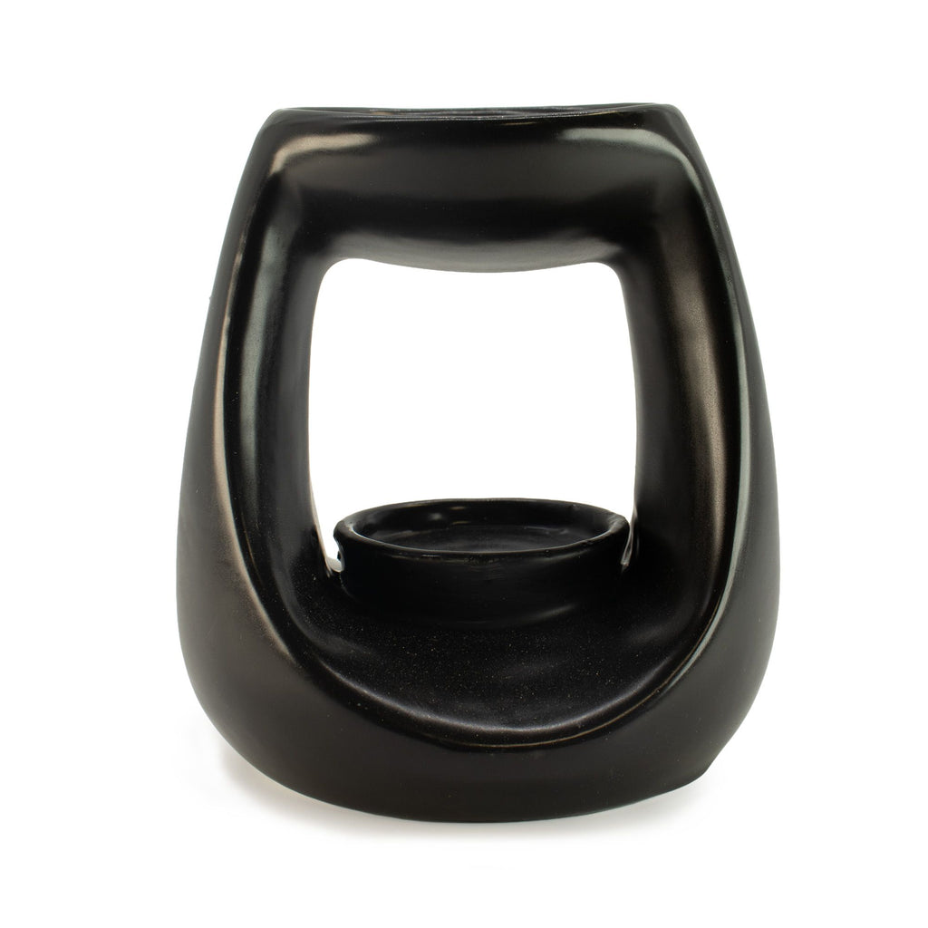 Ceramic Zen Oil Burner – Large Oval Pebble – Matt Black – black oil burner, main product view