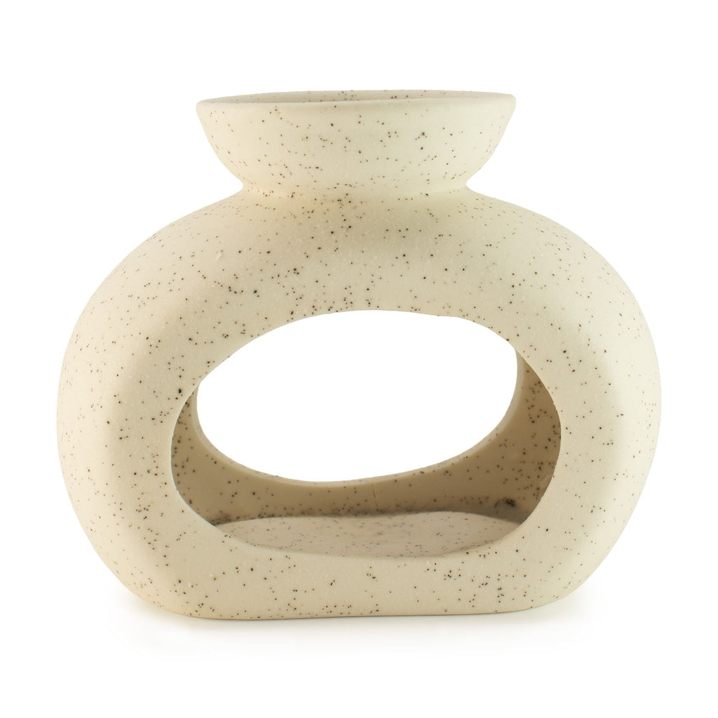 Ceramic Zen Oil Burner – Oval Pebble – Speckled Off – White – white oil burner, main product view