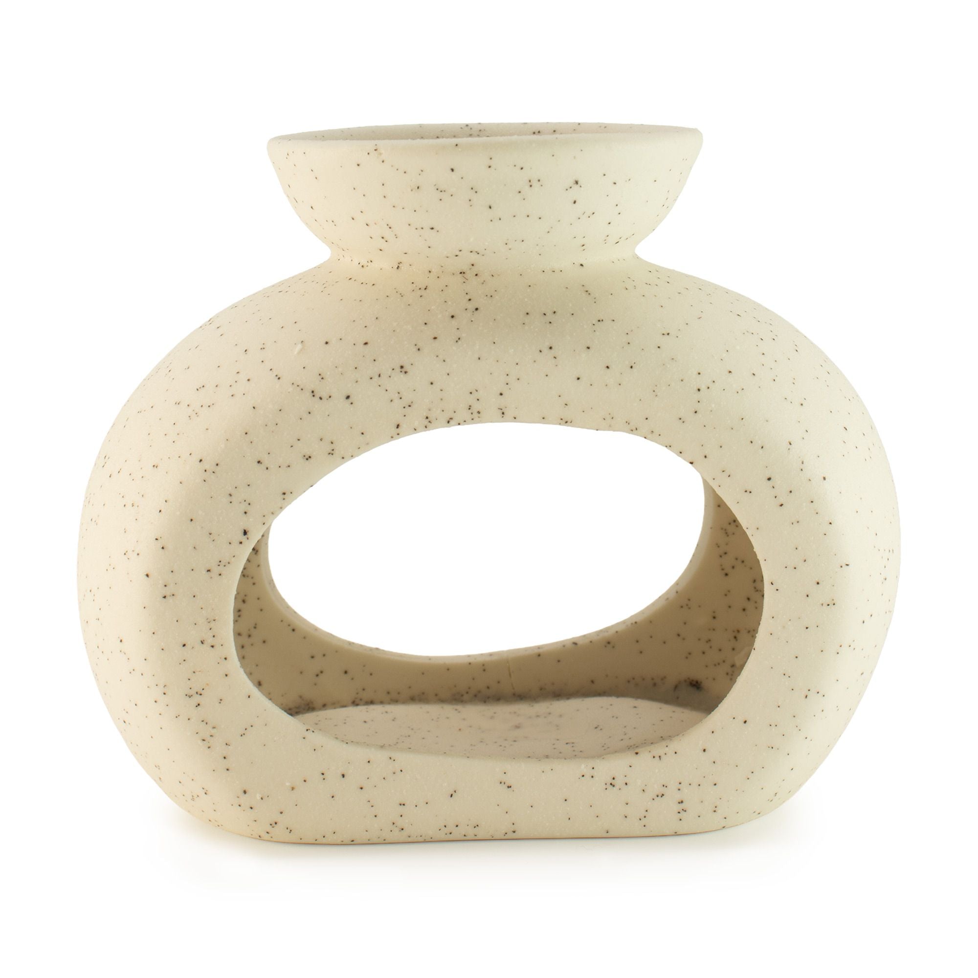 Ceramic Zen Oil Burner – Oval Pebble – Speckled Off – White – white oil burner, main product view