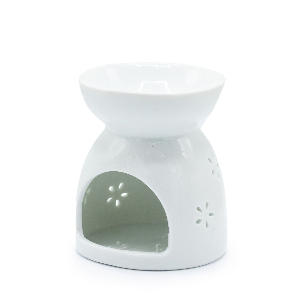 Oil Burner Buddha Cut Out – White – white oil burner, main product view