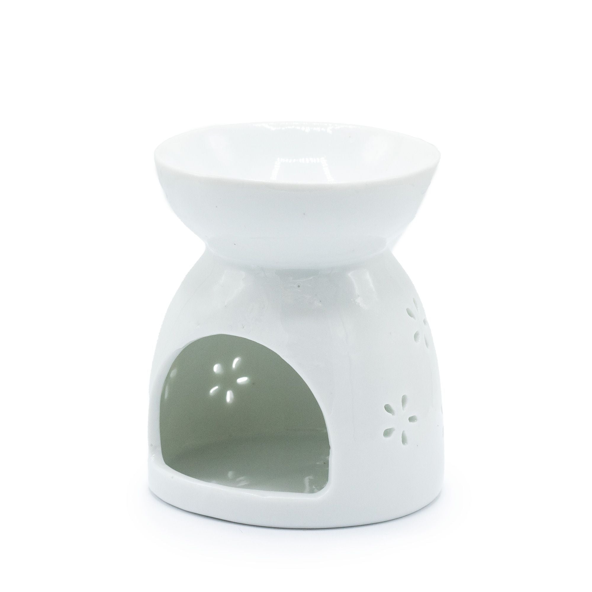 Oil Burner Buddha Cut Out – White – white oil burner, main product view