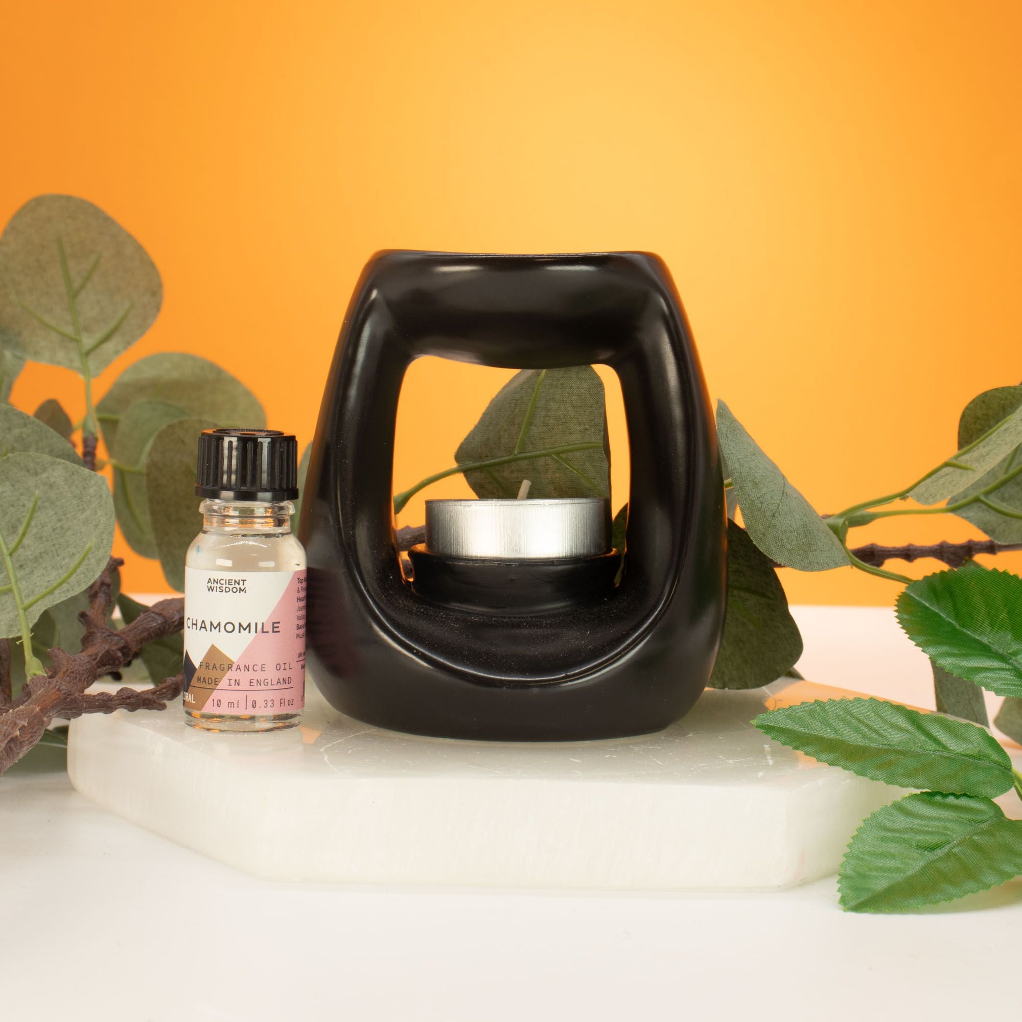 Ceramic Zen Oil Burner – Large Oval Pebble – Matt Black – black oil burner, alternate product view 2