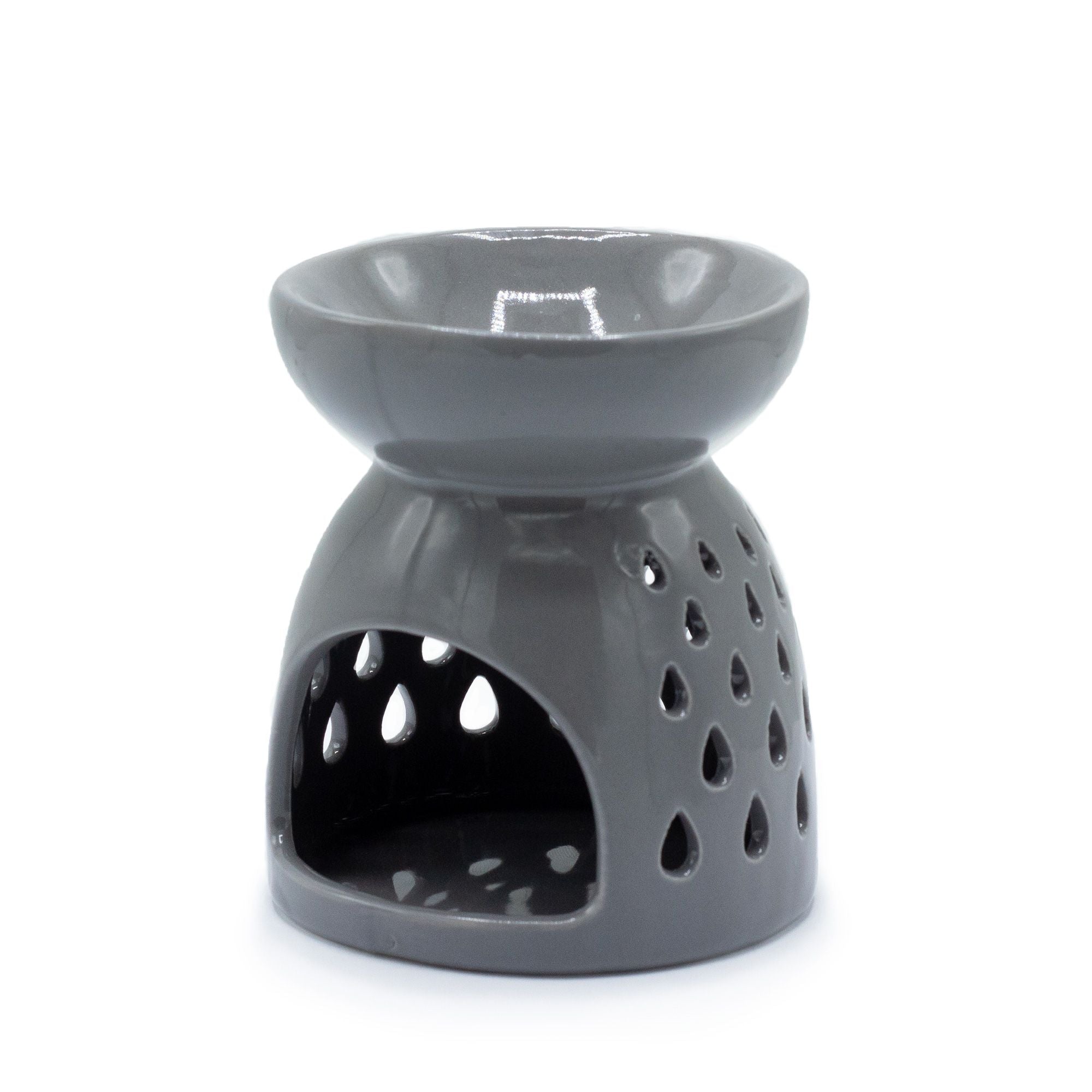 Classic Oil Burner – Teardrops Cutout – Grey – grey oil burner, main product view