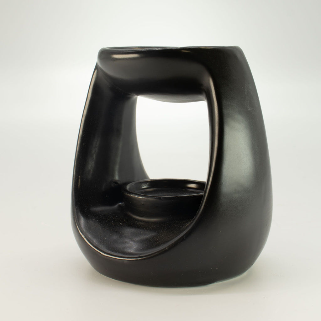 Ceramic Zen Oil Burner – Large Oval Pebble – Matt Black – black oil burner, alternate product view 3