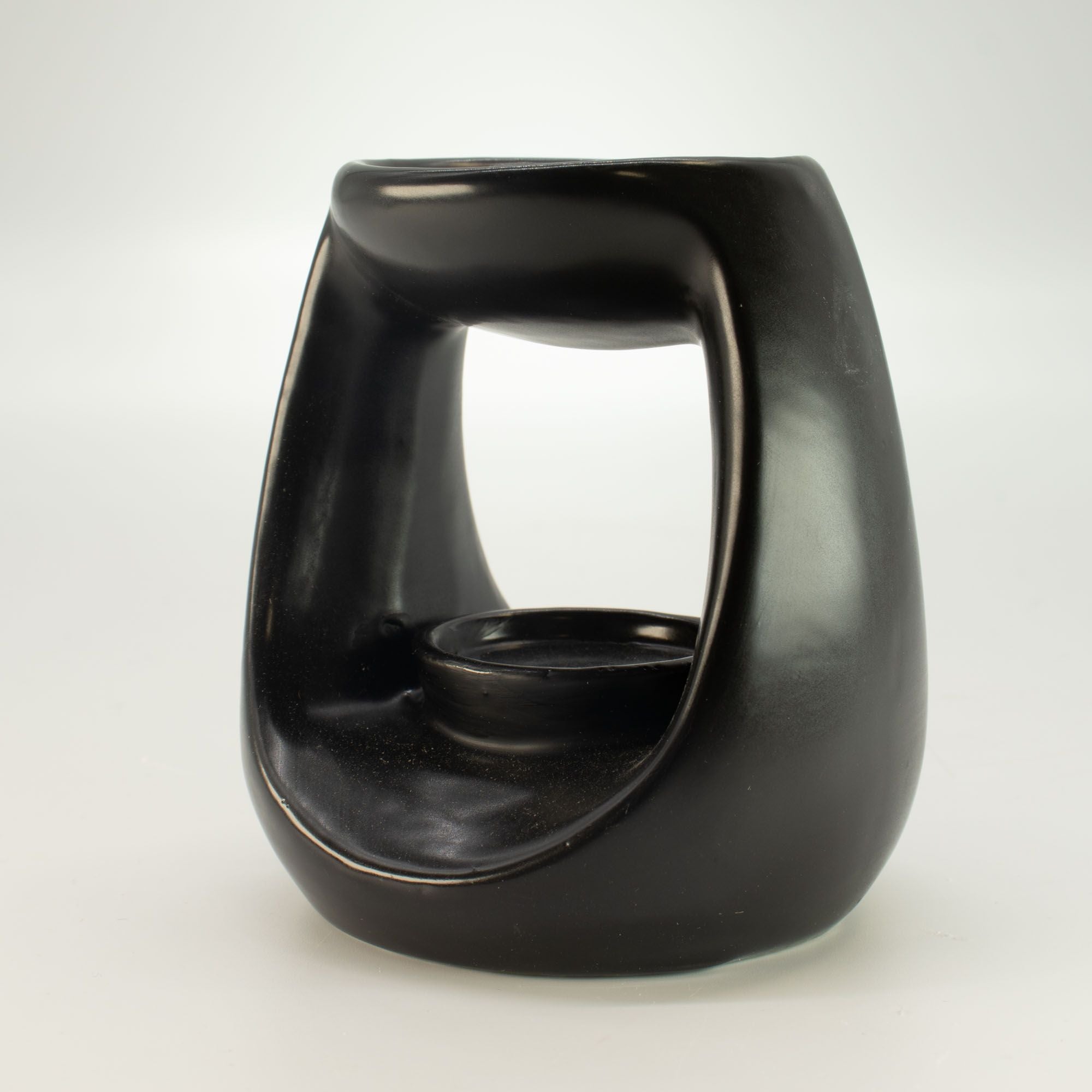 Ceramic Zen Oil Burner – Large Oval Pebble – Matt Black – black oil burner, alternate product view 3