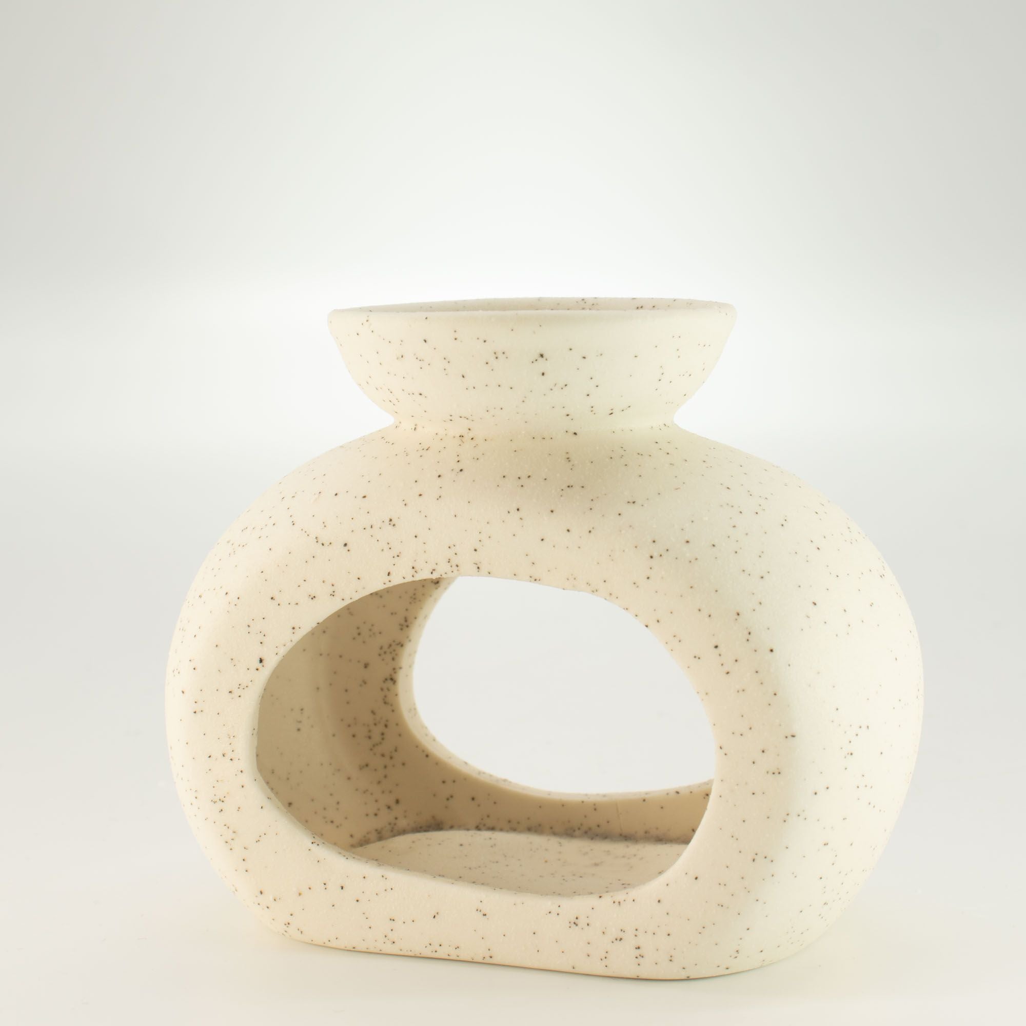 Ceramic Zen Oil Burner – Oval Pebble – Speckled Off – White – white oil burner, alternate product view 4
