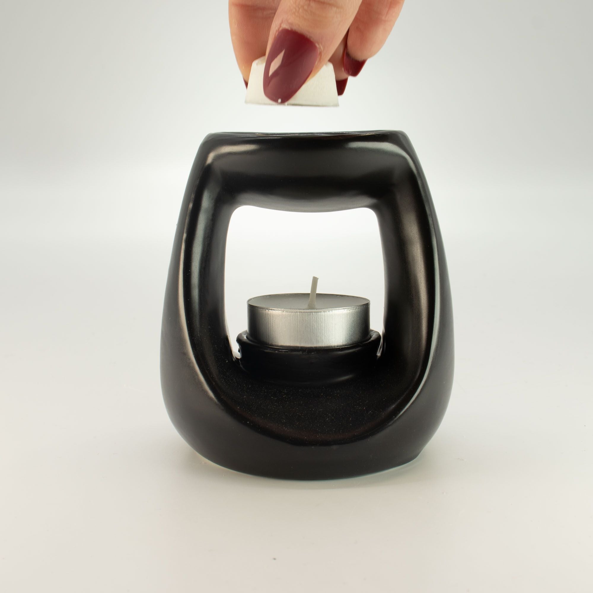 Ceramic Zen Oil Burner – Large Oval Pebble – Matt Black – black oil burner, alternate product view 4