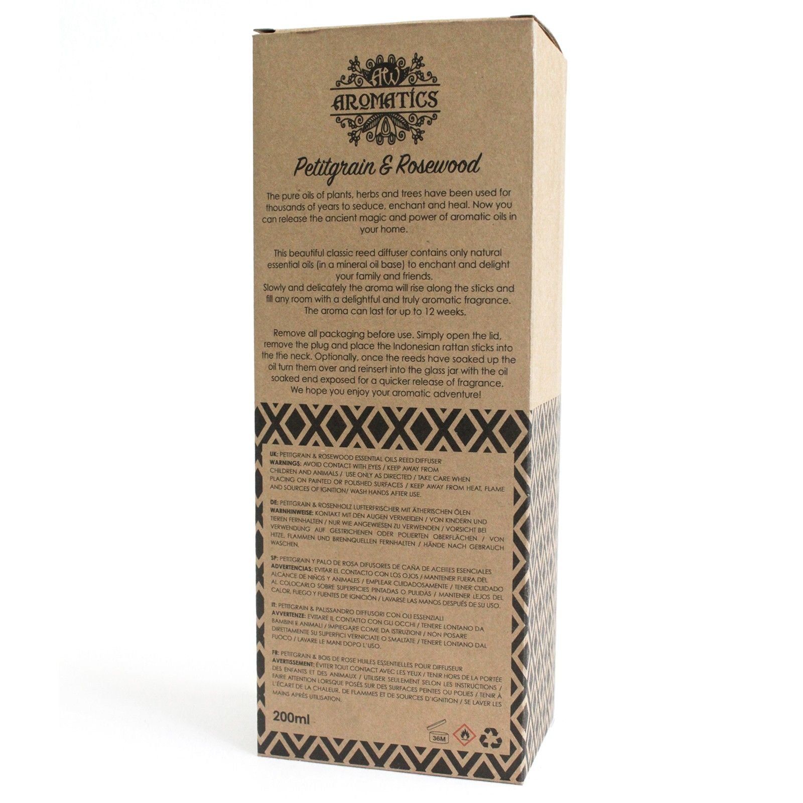 200ml Petitgrain & Rosewood Essential Oil Reed Diffuser – reed diffuser, alternate product view 3