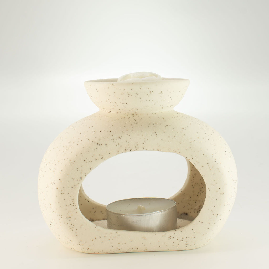 Ceramic Zen Oil Burner – Oval Pebble – Speckled Off – White – white oil burner, alternate product view 3