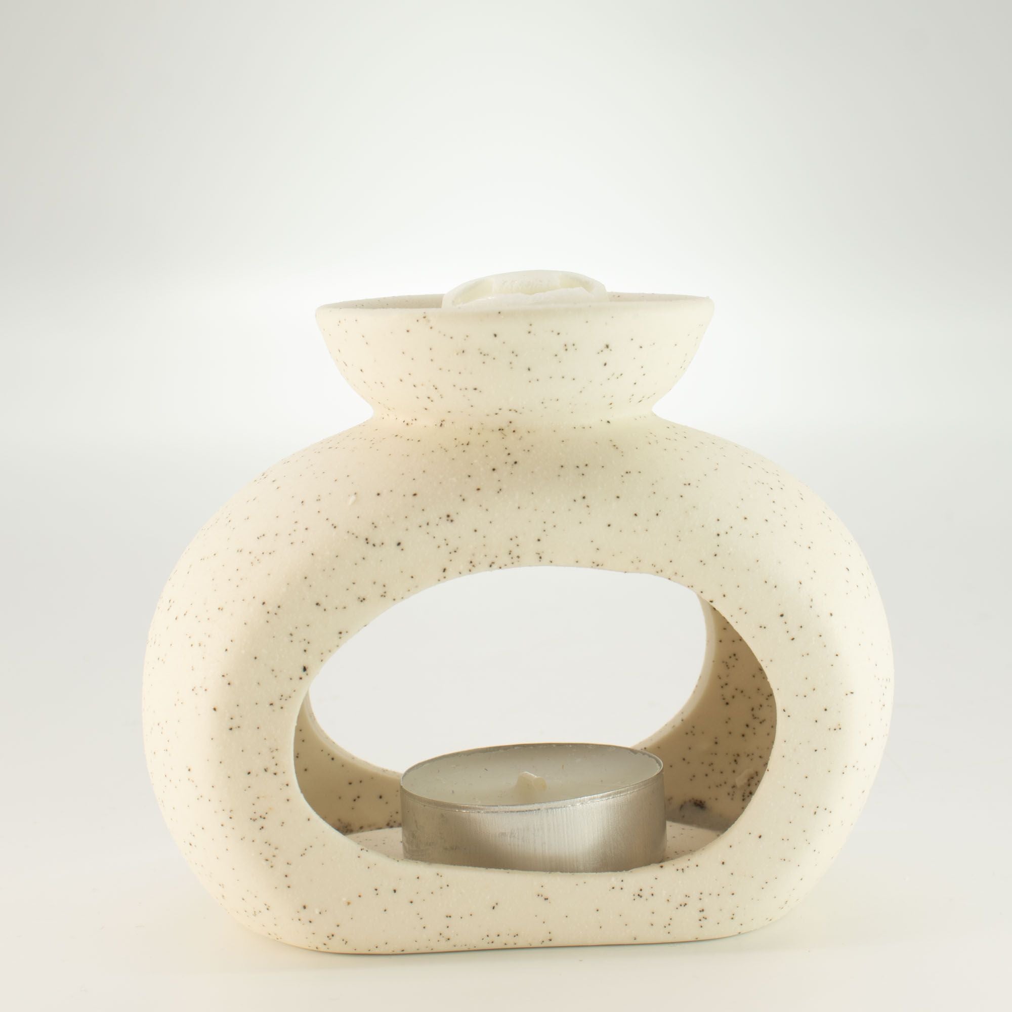 Ceramic Zen Oil Burner – Oval Pebble – Speckled Off – White – white oil burner, alternate product view 3