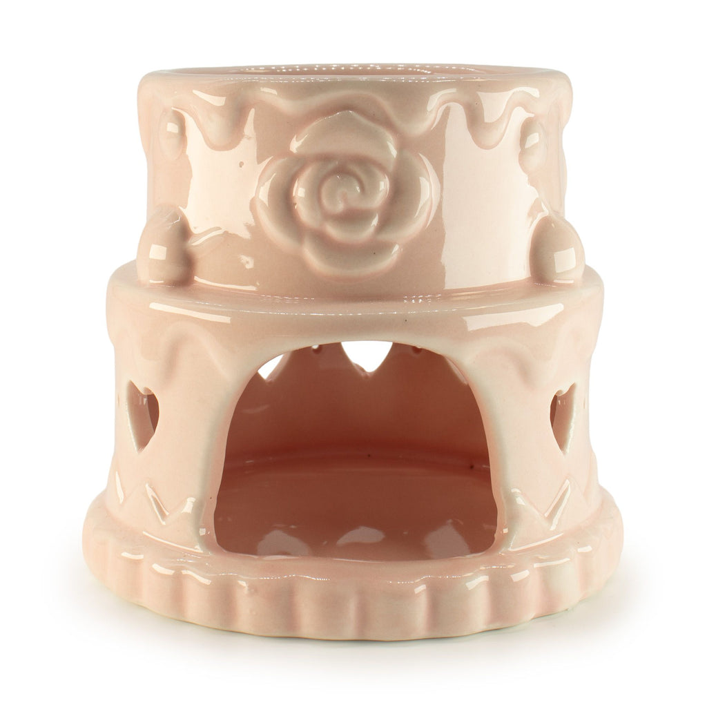 Ceramic Cake Oil Burner – Hearts – Pink – pink oil burner, main product view