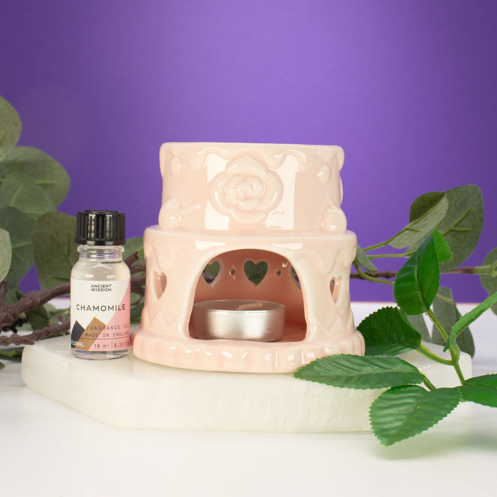 Ceramic Cake Oil Burner – Hearts – Pink – pink oil burner, alternate product view 2