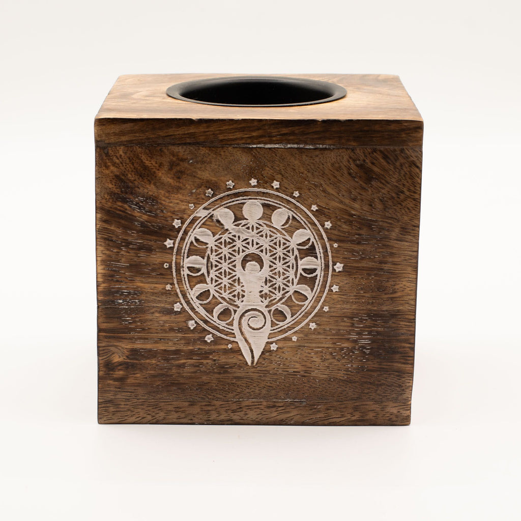 Large Square Mango Wood Oil Burner – Moon Goddess – oil burner, alternate product view 2