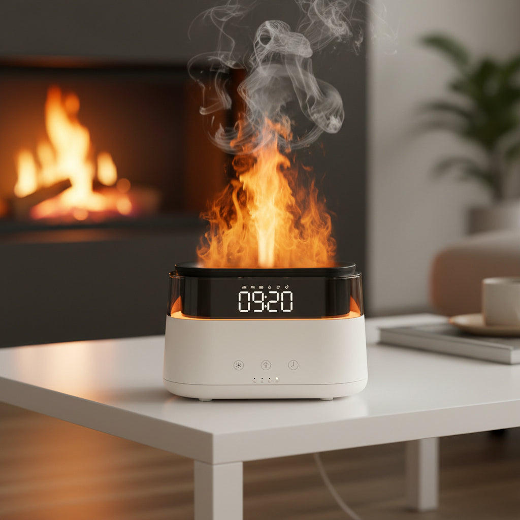 Modern Flame Effect Ultrasonic Home Fragrance Diffuser with LED Clock – gallery image 2