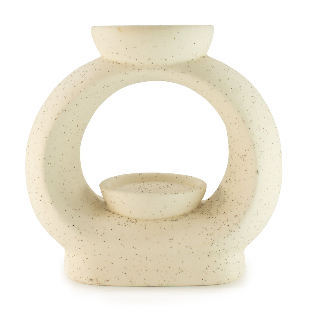 Ceramic Zen Oil Burner – Large Oval Pebble – Speckled Off – White – white oil burner, main product view