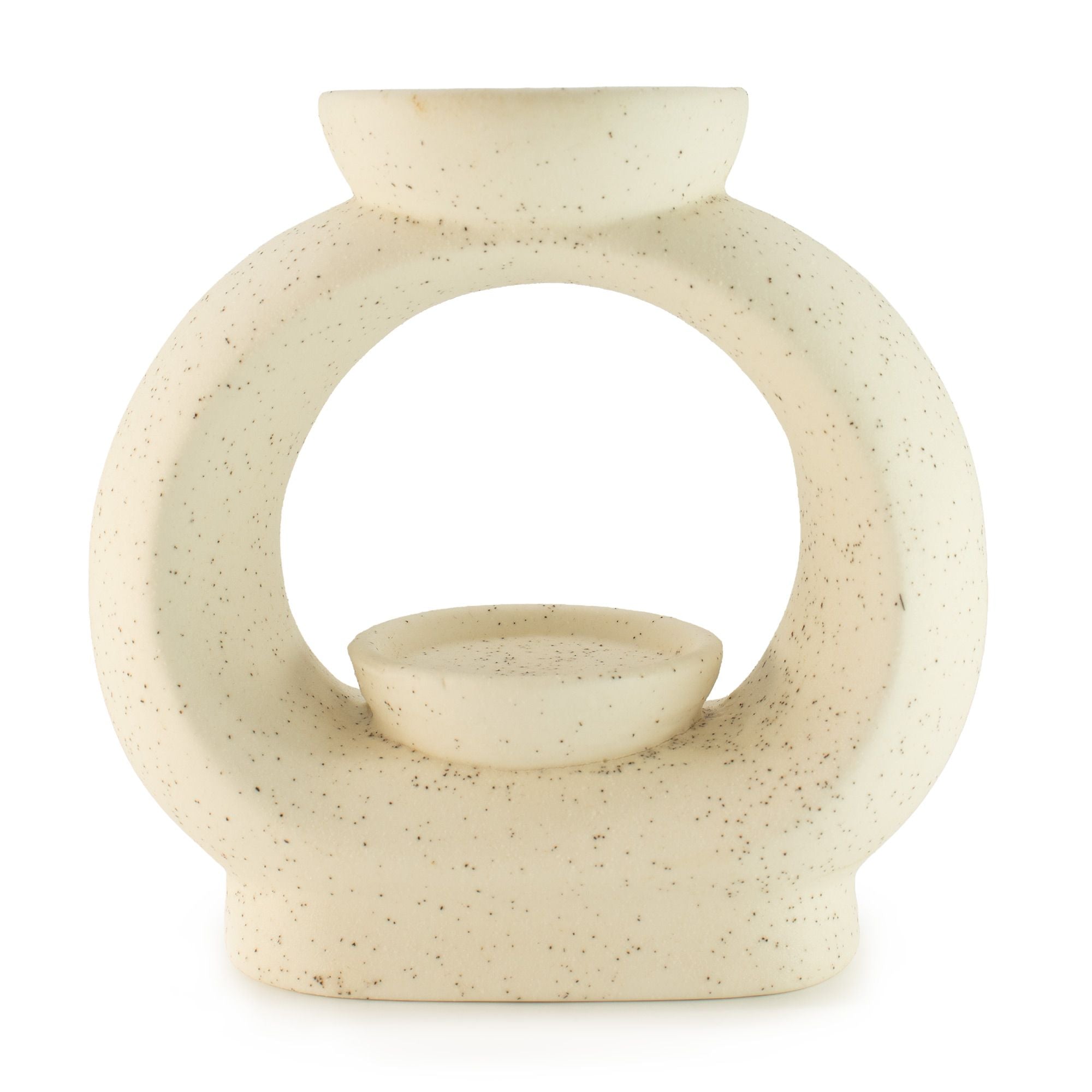 Ceramic Zen Oil Burner – Large Oval Pebble – Speckled Off – White – white oil burner, main product view