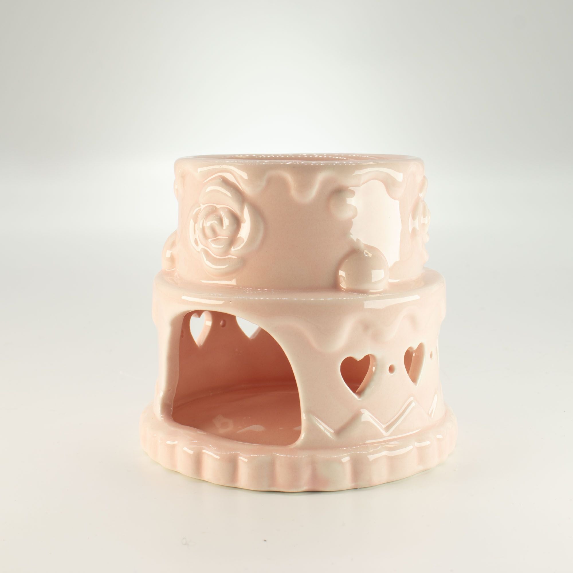 Ceramic Cake Oil Burner – Hearts – Pink – pink oil burner, alternate product view 4
