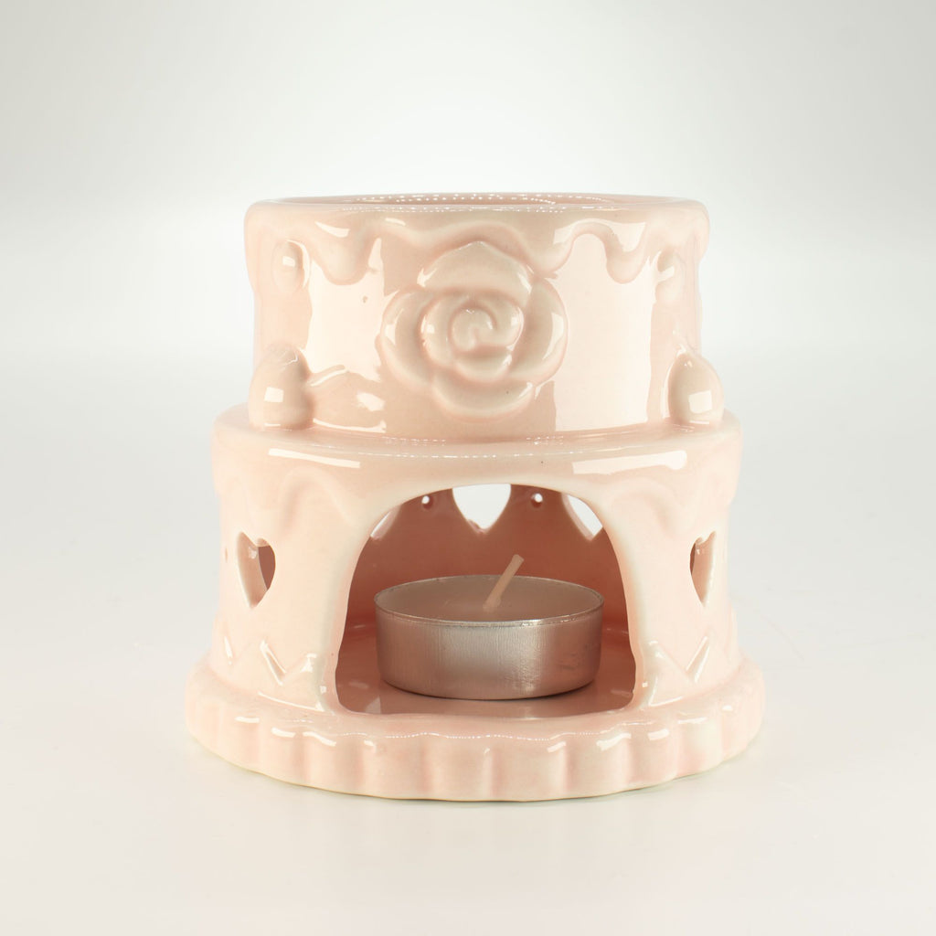 Ceramic Cake Oil Burner – Hearts – Pink – pink oil burner, alternate product view 3