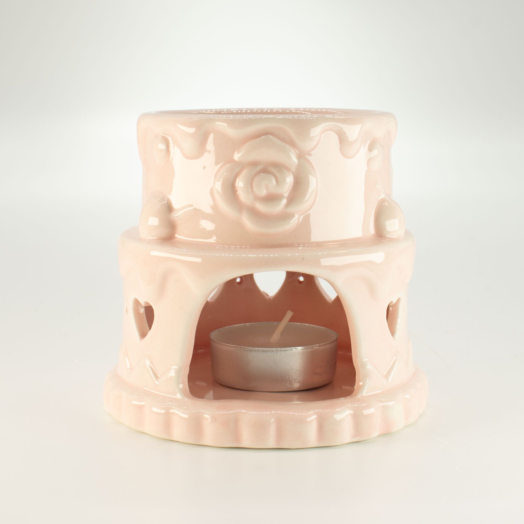 Ceramic Cake Oil Burner – Hearts – Pink – pink oil burner, alternate product view 3