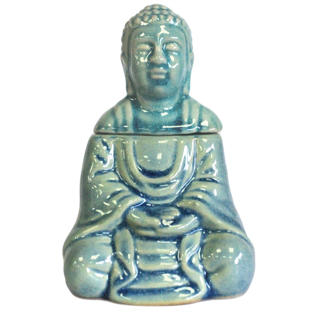 Sitting Buddha Oil Burner – Blue – blue oil burner, main product view