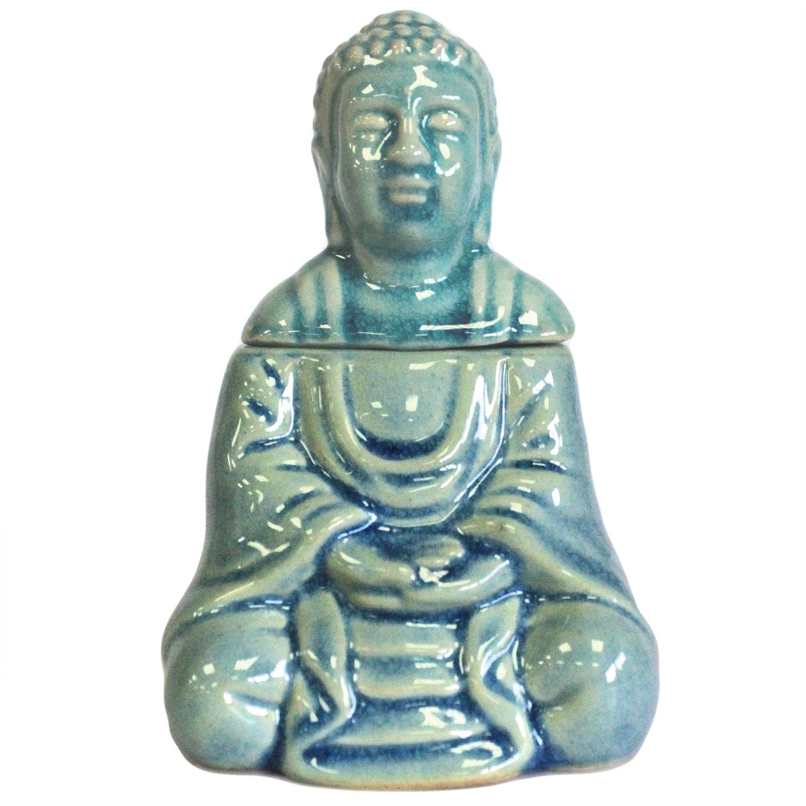 Sitting Buddha Oil Burner – Blue – blue oil burner, main product view
