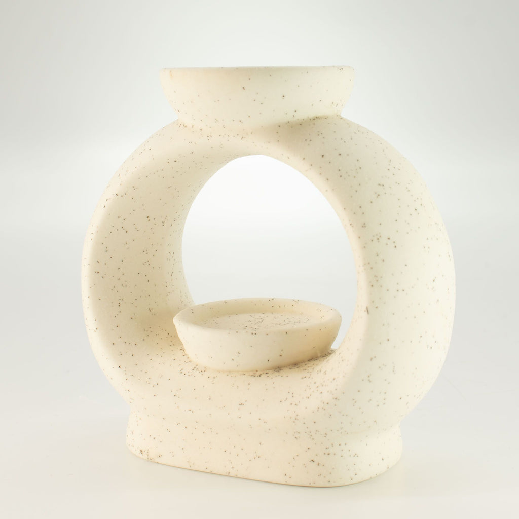 Ceramic Zen Oil Burner – Large Oval Pebble – Speckled Off – White – white oil burner, alternate product view 4