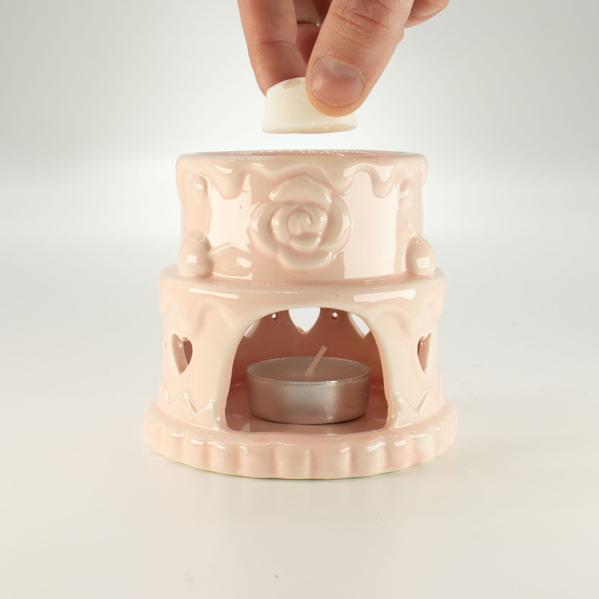 Ceramic Cake Oil Burner – Hearts – Pink – pink oil burner, alternate product view 5