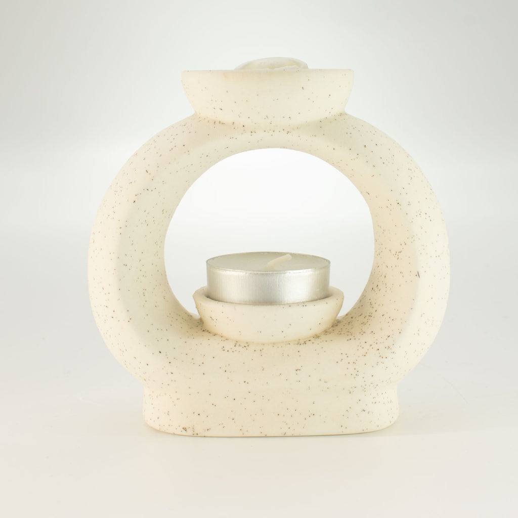 Ceramic Zen Oil Burner – Large Oval Pebble – Speckled Off – White – white oil burner, alternate product view 3