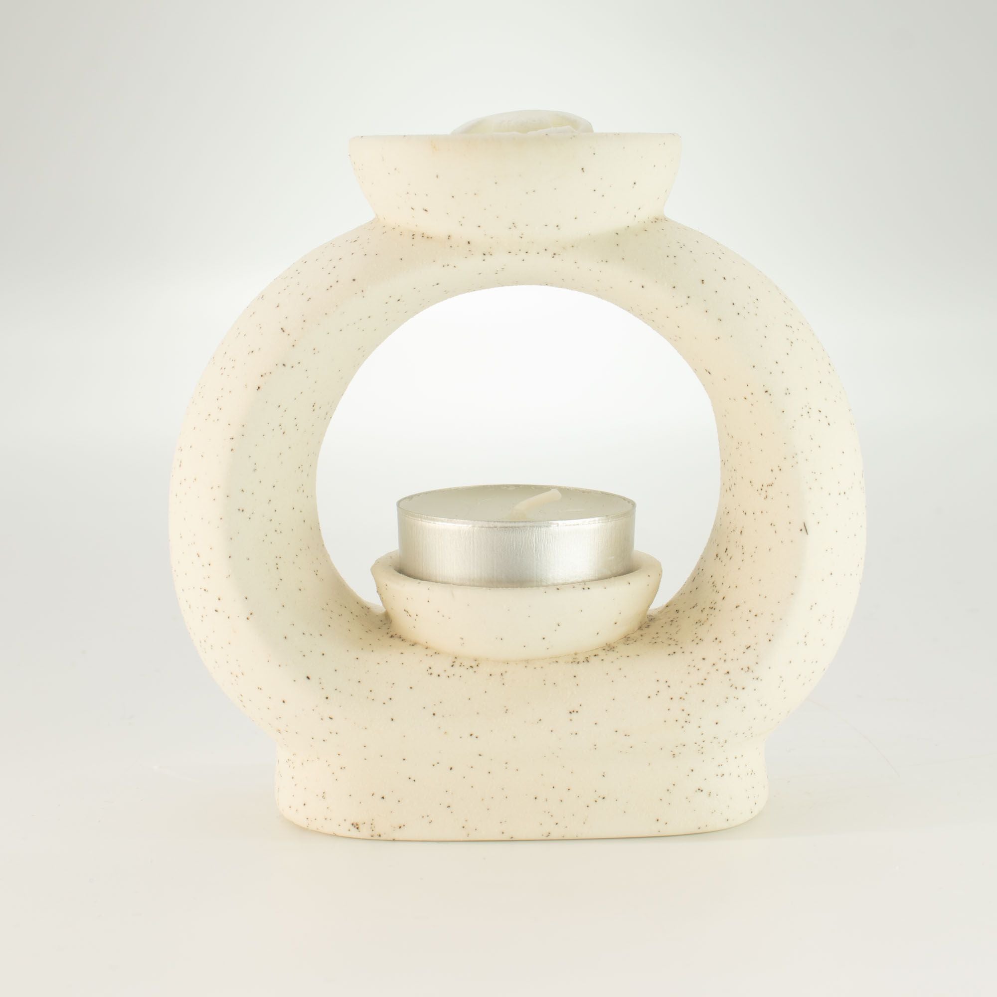 Ceramic Zen Oil Burner – Large Oval Pebble – Speckled Off – White – white oil burner, alternate product view 3