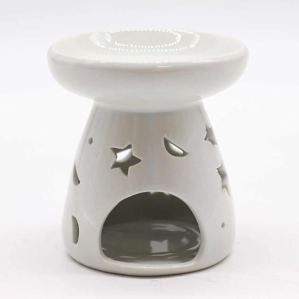 Lrg Classic White Oil Burner – Moon & Star – white oil burner, alternate product view 3