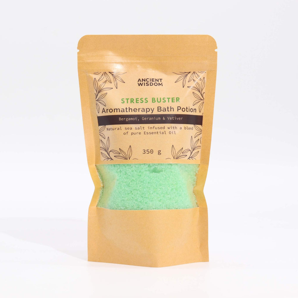 Aromatherapy Bath Potion in Kraft Bag 350g – Stress Buster – Bath Salts – bath salts, main product view