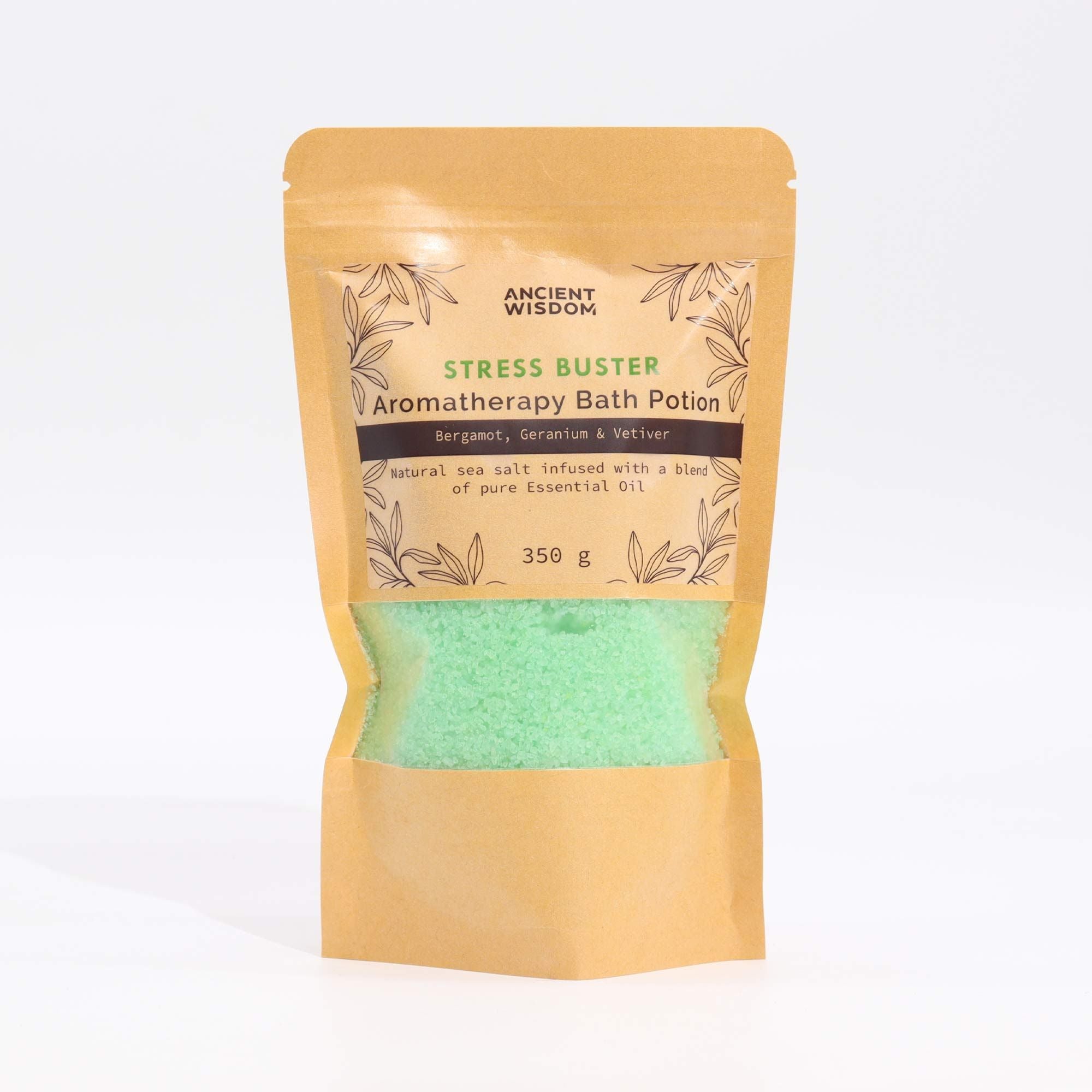Aromatherapy Bath Potion in Kraft Bag 350g – Stress Buster – Bath Salts – bath salts, main product view