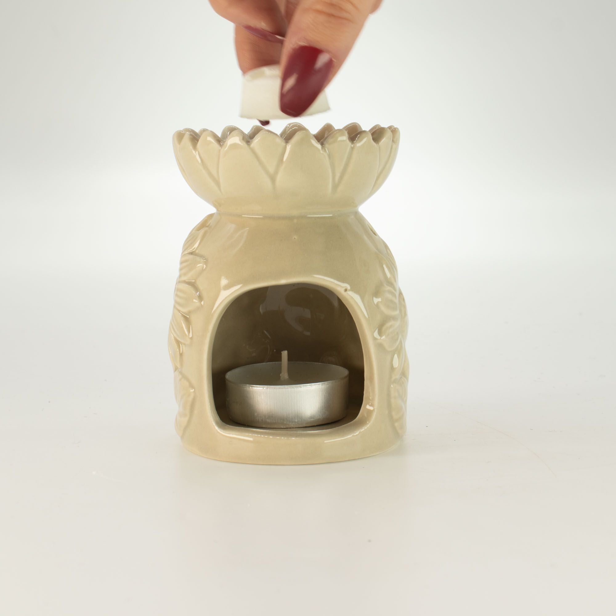 Ceramic Sunflower Oil Burner – Pastel Beige – oil burner, alternate product view 4