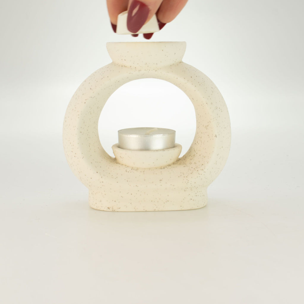 Ceramic Zen Oil Burner – Large Oval Pebble – Speckled Off – White – white oil burner, alternate product view 5