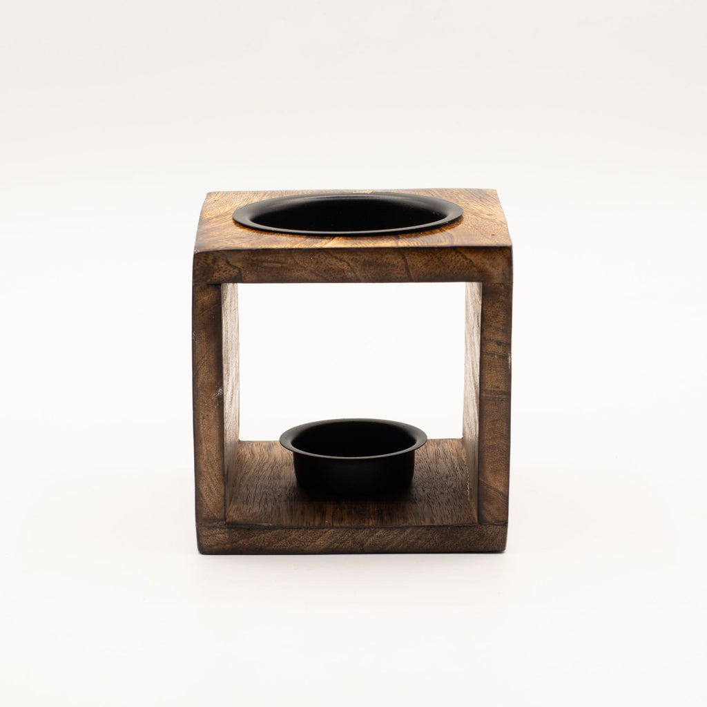 Square Mango Wood Oil Burner – Hamsa – oil burner, alternate product view 4