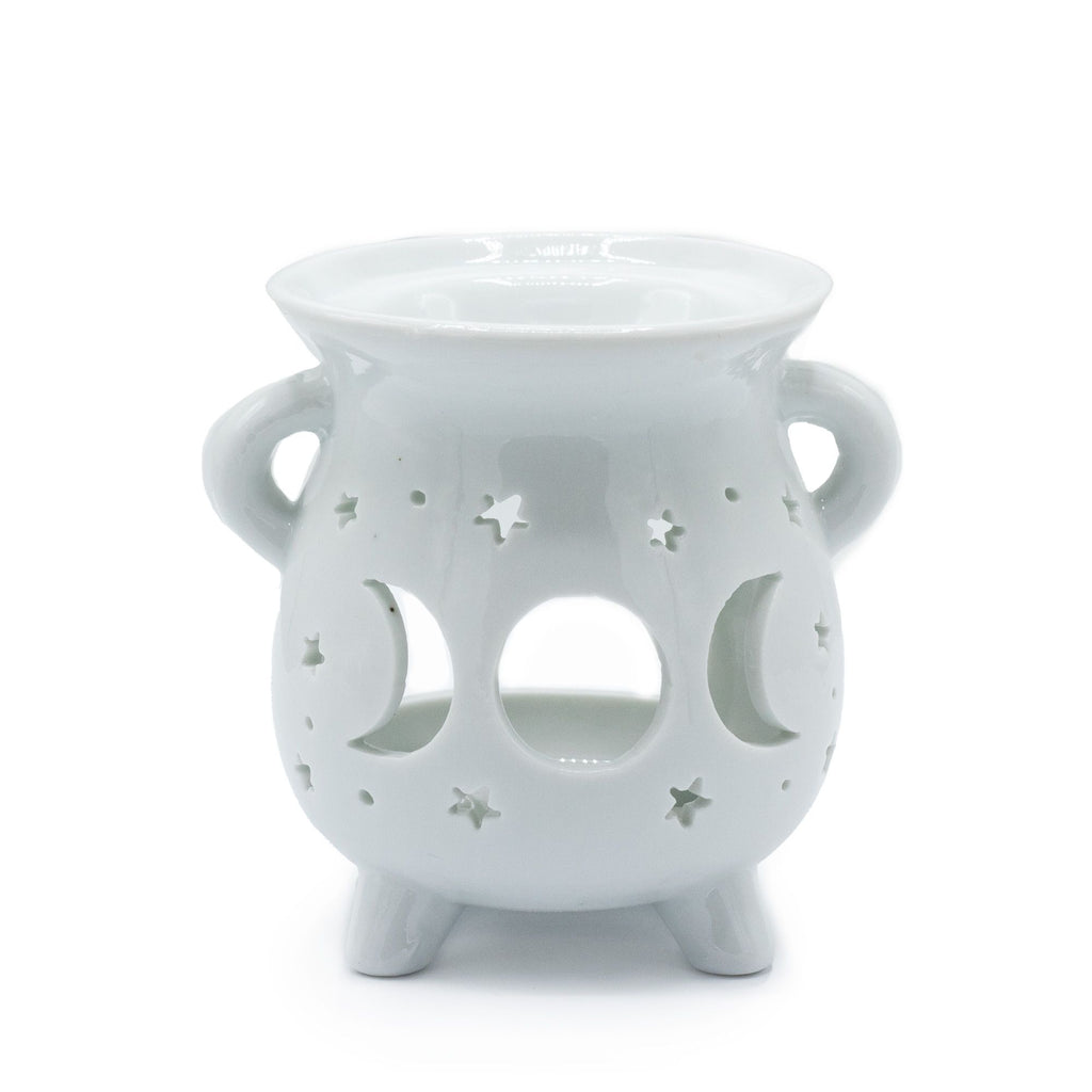 Cauldron Oil Burner – Moon Phase – White – white oil burner, alternate product view 2