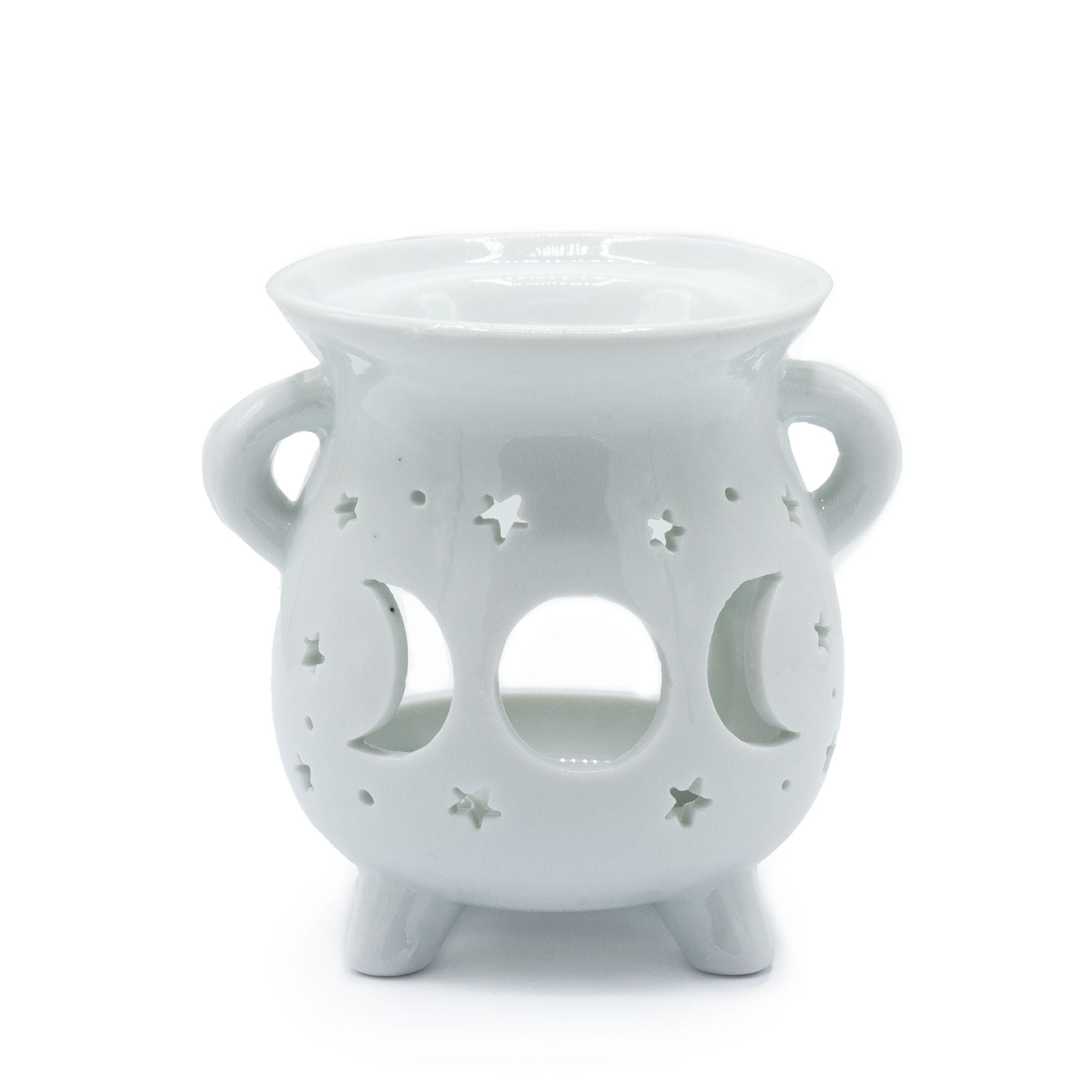Cauldron Oil Burner – Moon Phase – White – white oil burner, alternate product view 2