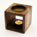 Square Mango Wood Oil Burner – Hamsa – oil burner, main product view