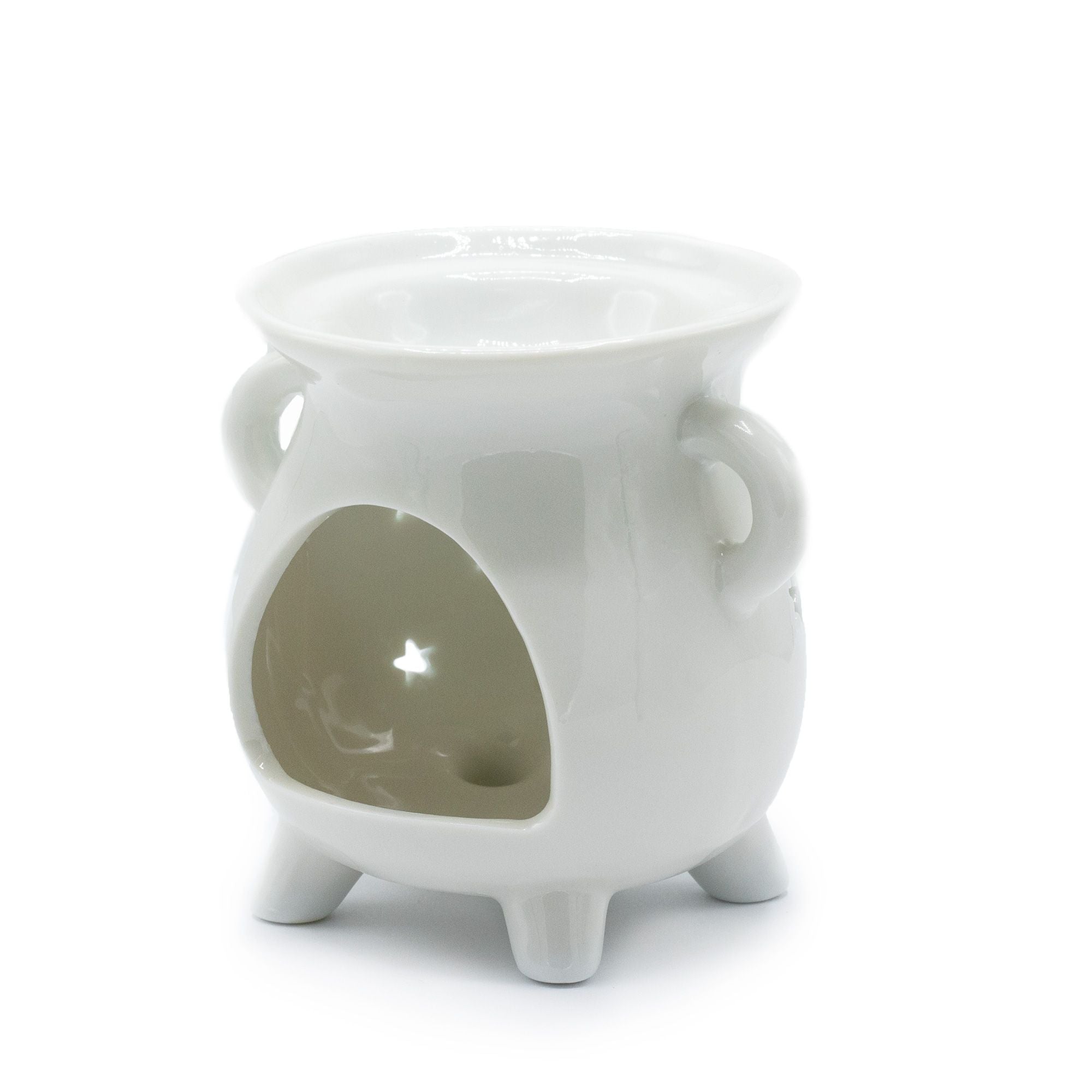 Cauldron Oil Burner – Moon Phase – White – white oil burner, main product view