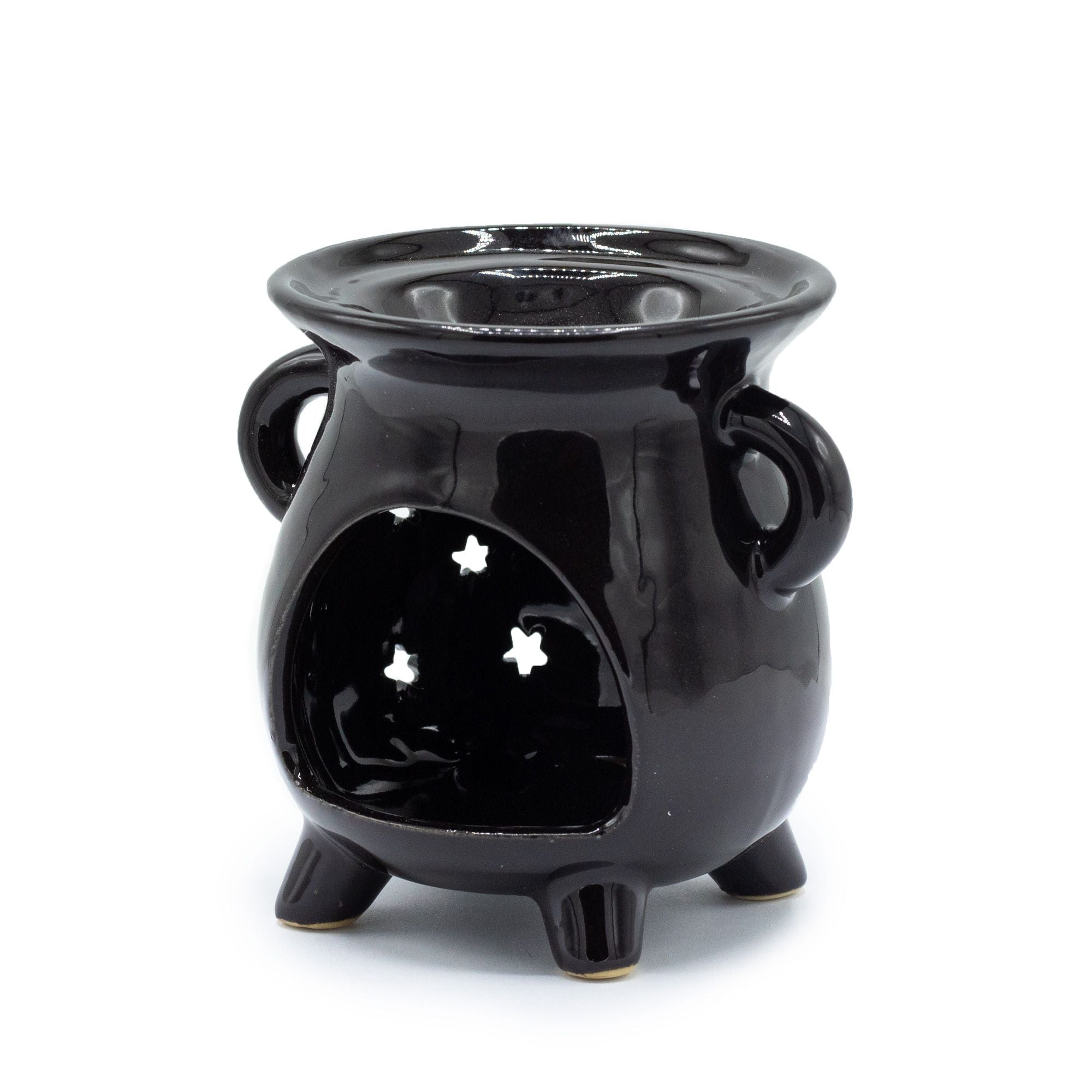 Cauldron Oil Burner – Moon & Stars – Black – black oil burner, main product view