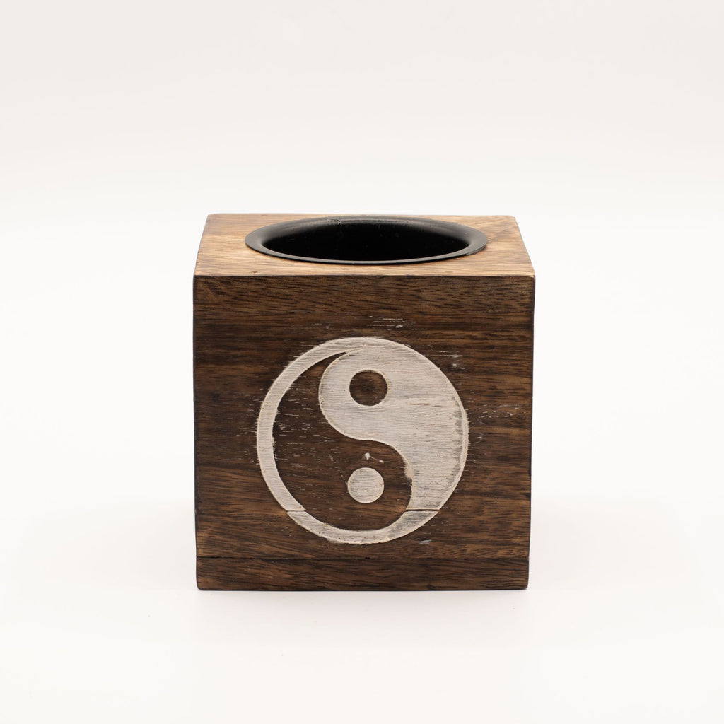 Square Mango Wood Oil Burner – Yin Yang – oil burner, alternate product view 2