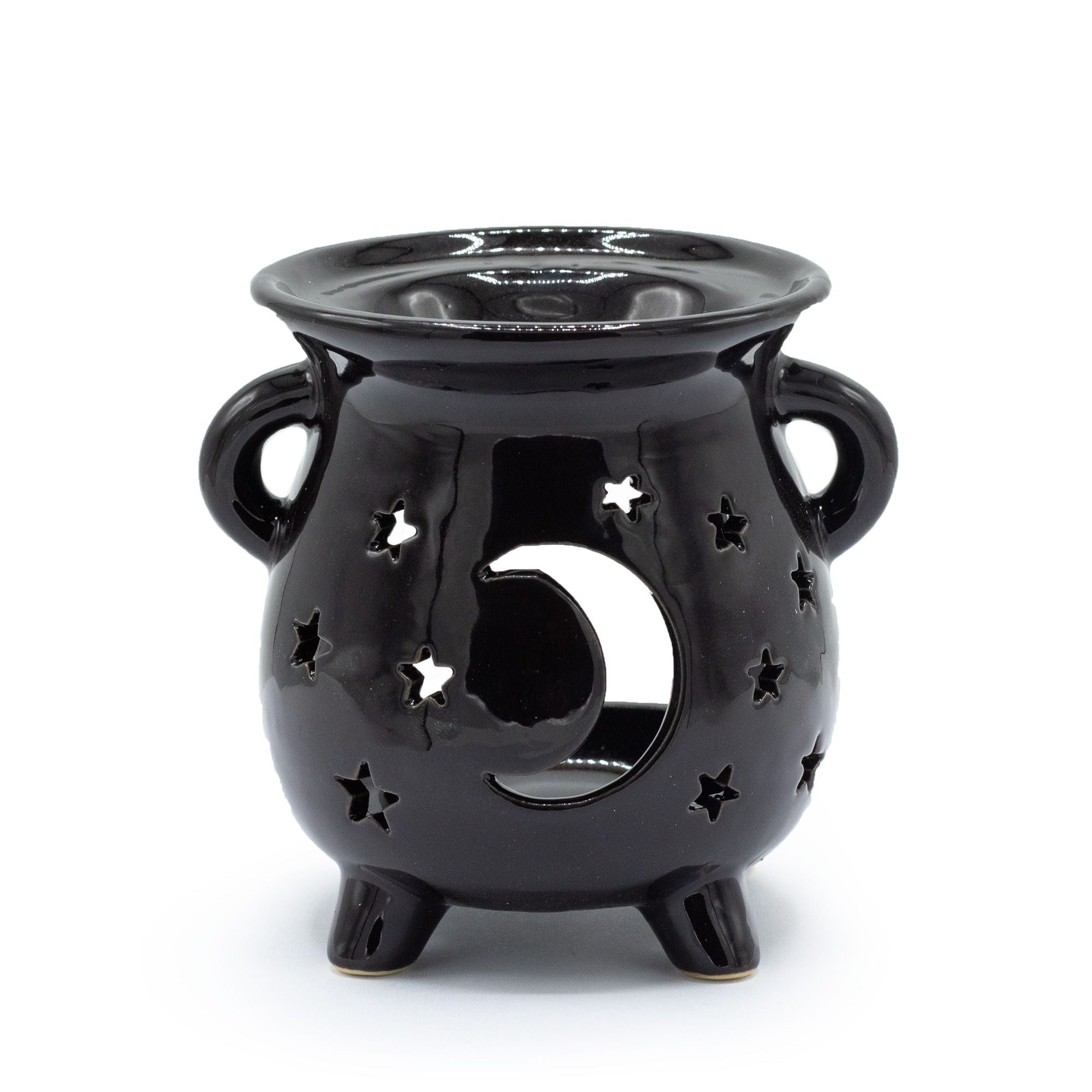 Cauldron Oil Burner – Moon & Stars – Black – black oil burner, alternate product view 2