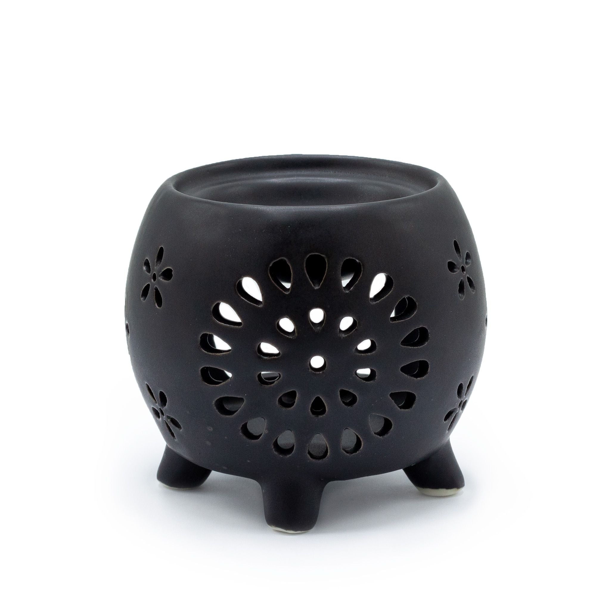 Squat Pot Oil Burner Flower Burst – Matt Black – black oil burner, alternate product view 2