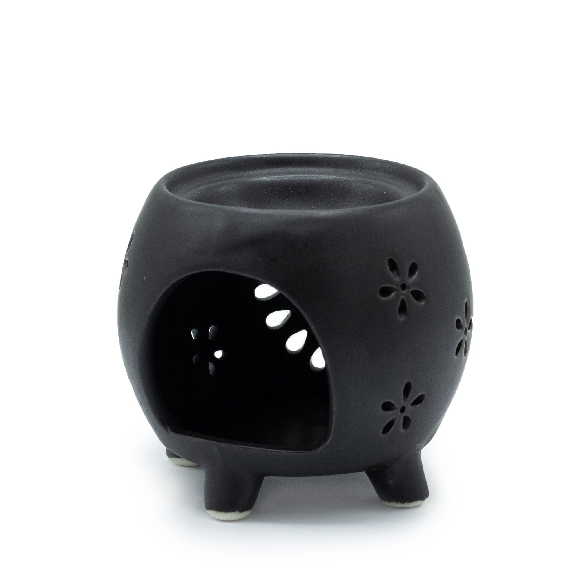 Squat Pot Oil Burner Flower Burst – Matt Black – black oil burner, main product view