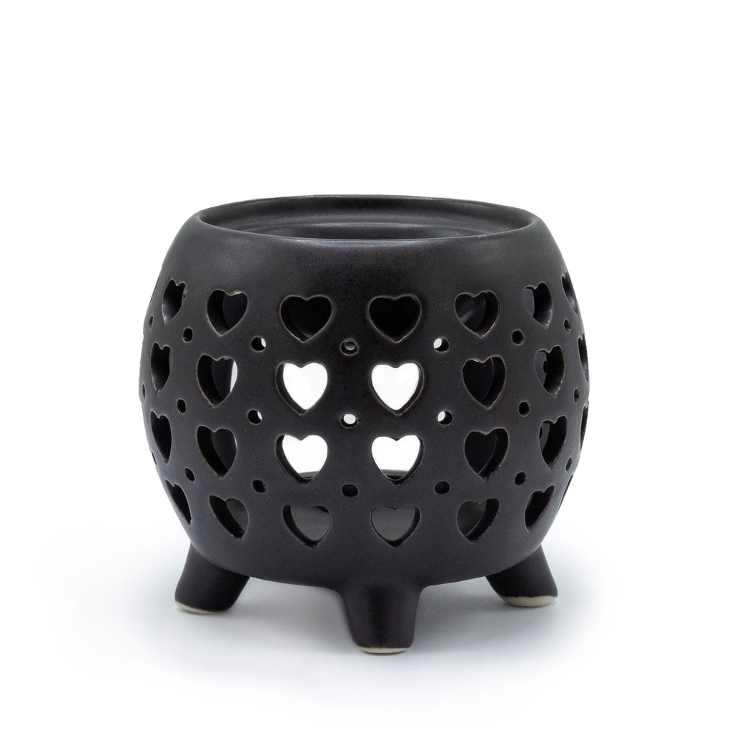 Squat Pot Oil Burner Multi Hearts – Matt Black – black oil burner, alternate product view 2